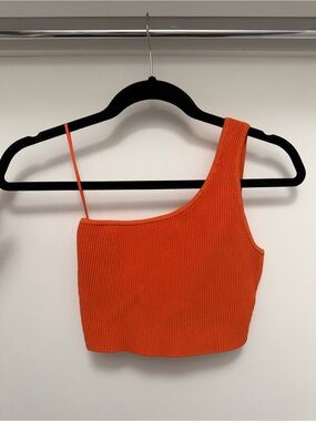NWOT Aritzia Babaton One-Shoulder Orange Ribbed Crop Top
